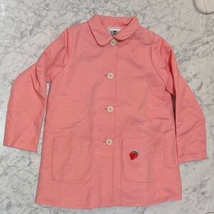 Bonton Pink Button-Up Jacket with Strawberry Patch